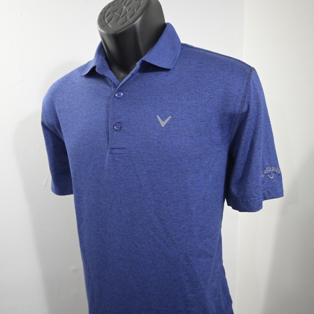 Callaway Golf Polo Mens Small Blue Gray Heathered Short Sleeve Logo Performance